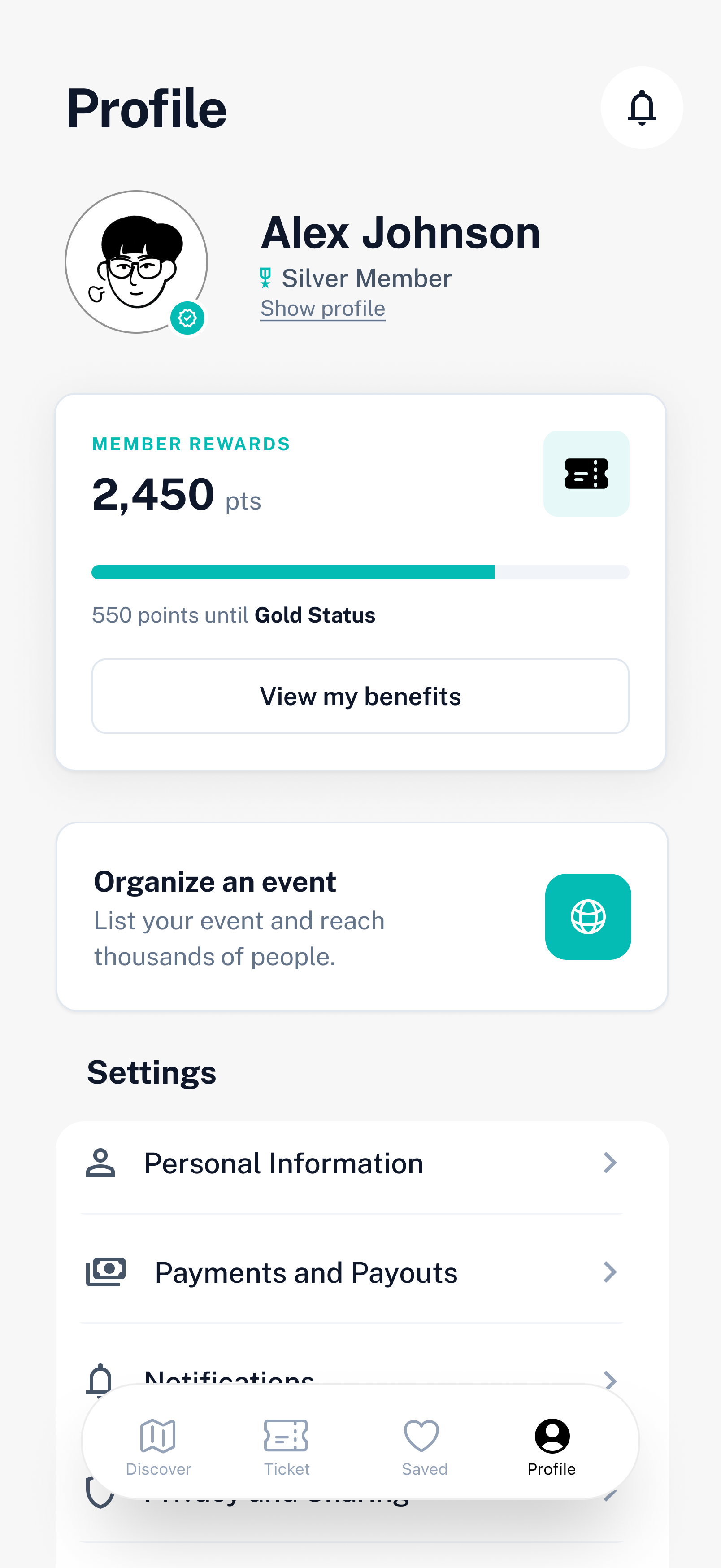 GoEvent profile screen