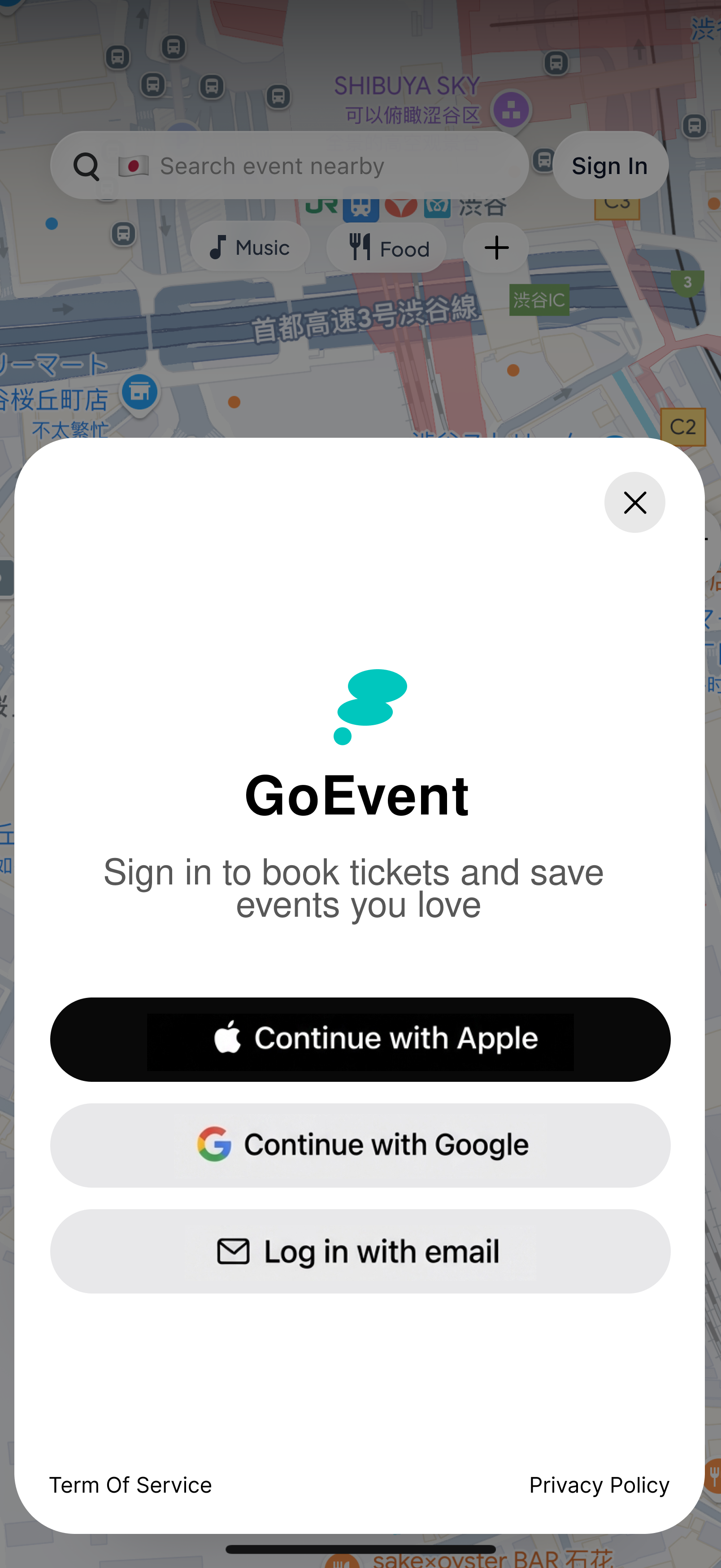 GoEvent sign in screen concept